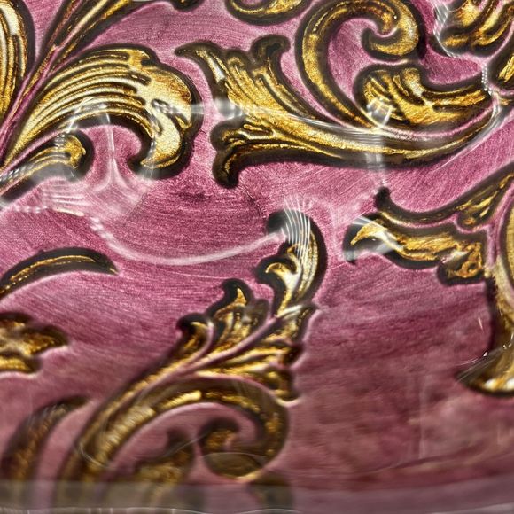 Goofus Reverse Glass Candy Dish Nut Bowl Serving Plate Purple Gold Vintage Decor - Picture 6 of 13